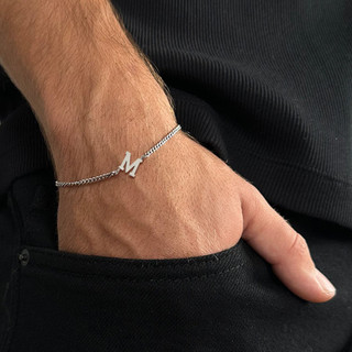 Novo Clássico Az Letra Inicial Pulseira Masculina Artesanal Corrente De Aço Inoxidável Para Homens Jóias Presente