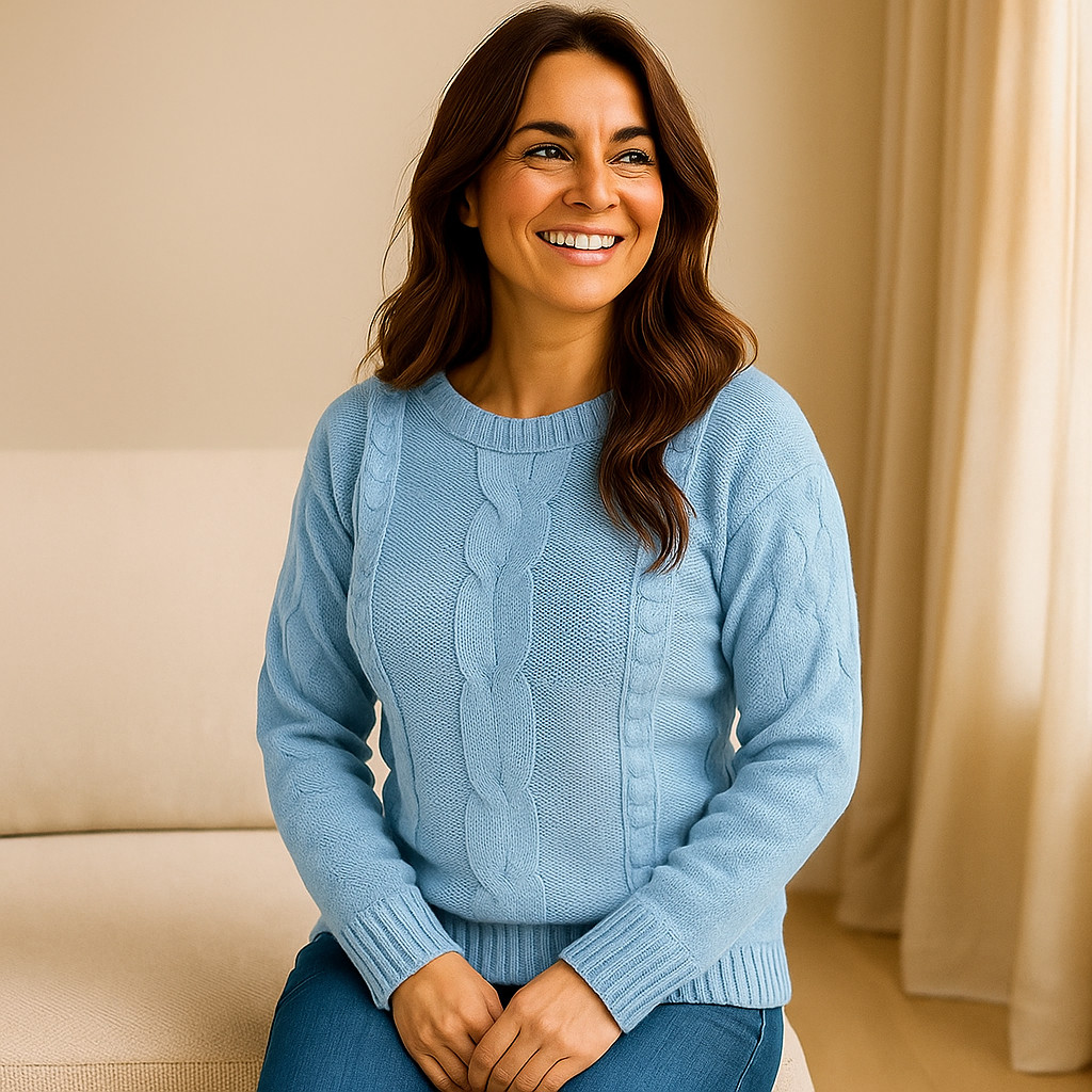 Blusa Tricot Feminina com Relevo em Tranças Manga Longa Elegante e Quentinha para Inverno