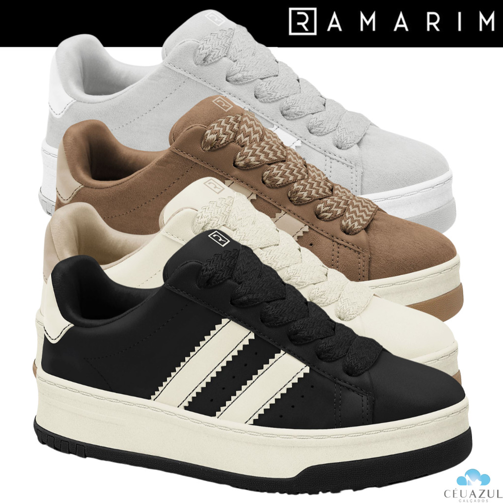 Tênis Casual Feminino Ramarim Listras Solado Alto Estilo Urbano Confortável em Oferta na Shopee