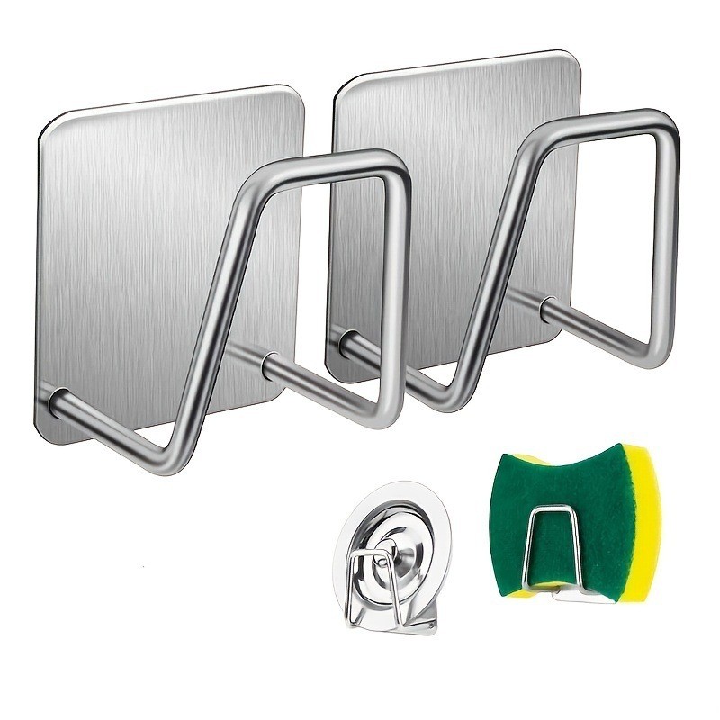 Kit 2 Gancho Aço Inoxidável com Adesivo para Esponja de Cozinha