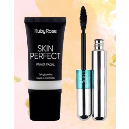 KIT Primer Facial Ruby Rose + Máscara para cílios a prova d'água RÍMEL 4D T&G Tango cor preto volume
