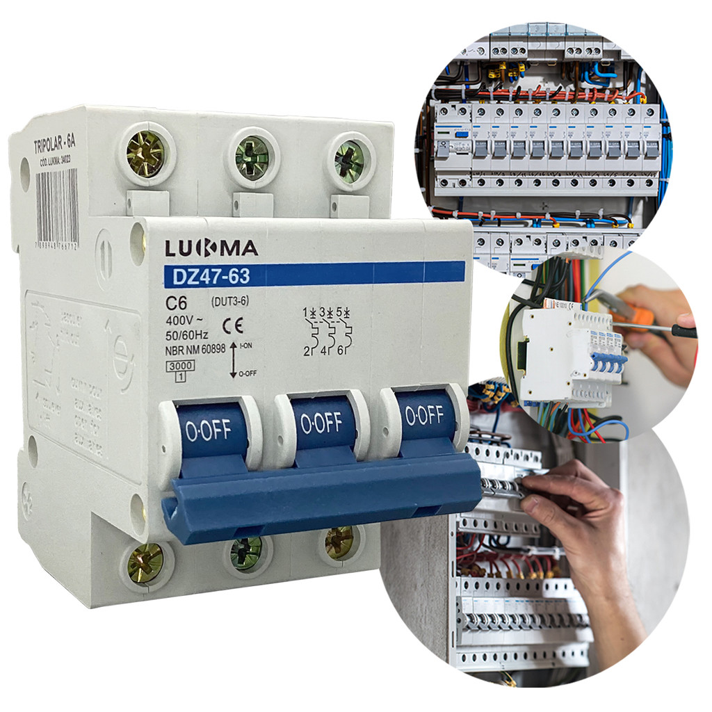 Disjuntor Tripolar de 6A 10A 16A 20A 25A 32A Trifásico Din Mini Dijuntor Tripolar 3 Polos Curva C