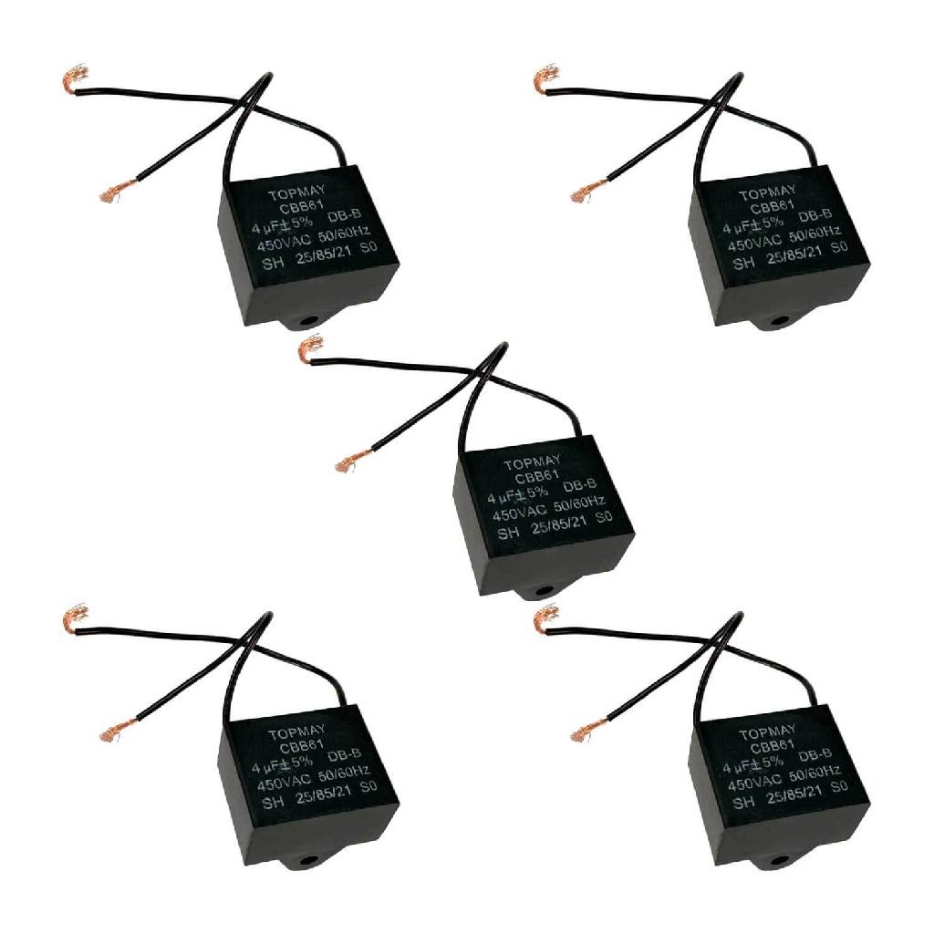 5x Capacitor Partida 4uf - 450v P/ Ventilador - Quadrado