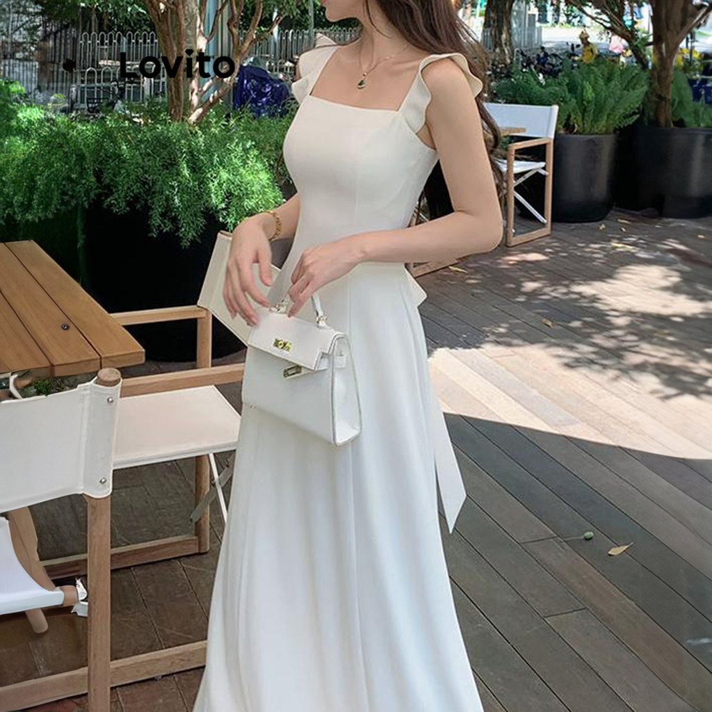 Lovito Vestido Casual Liso Com Babados Para Mulheres LNA64223 - Women Clothes