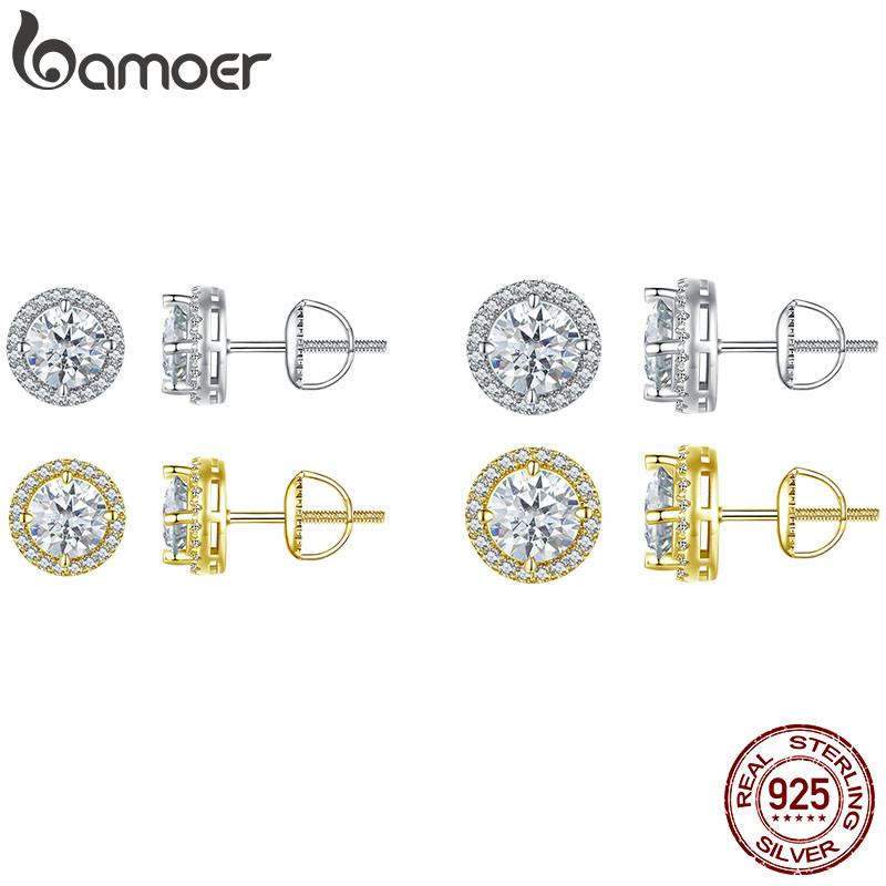 Brincos Bamoer 925 Sterling Sliver Moissanite Cor Dourada Joias Brilhantes Presentes Para Mulheres