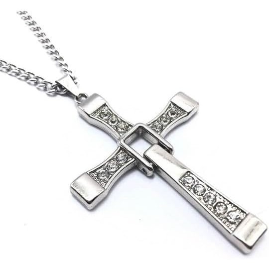 Colar Corrente 60cm Com Cruz Cravejada de Zirconia Prata Dominic Toretto Velozes e Furiosos Aço Inox Fast and Furious U