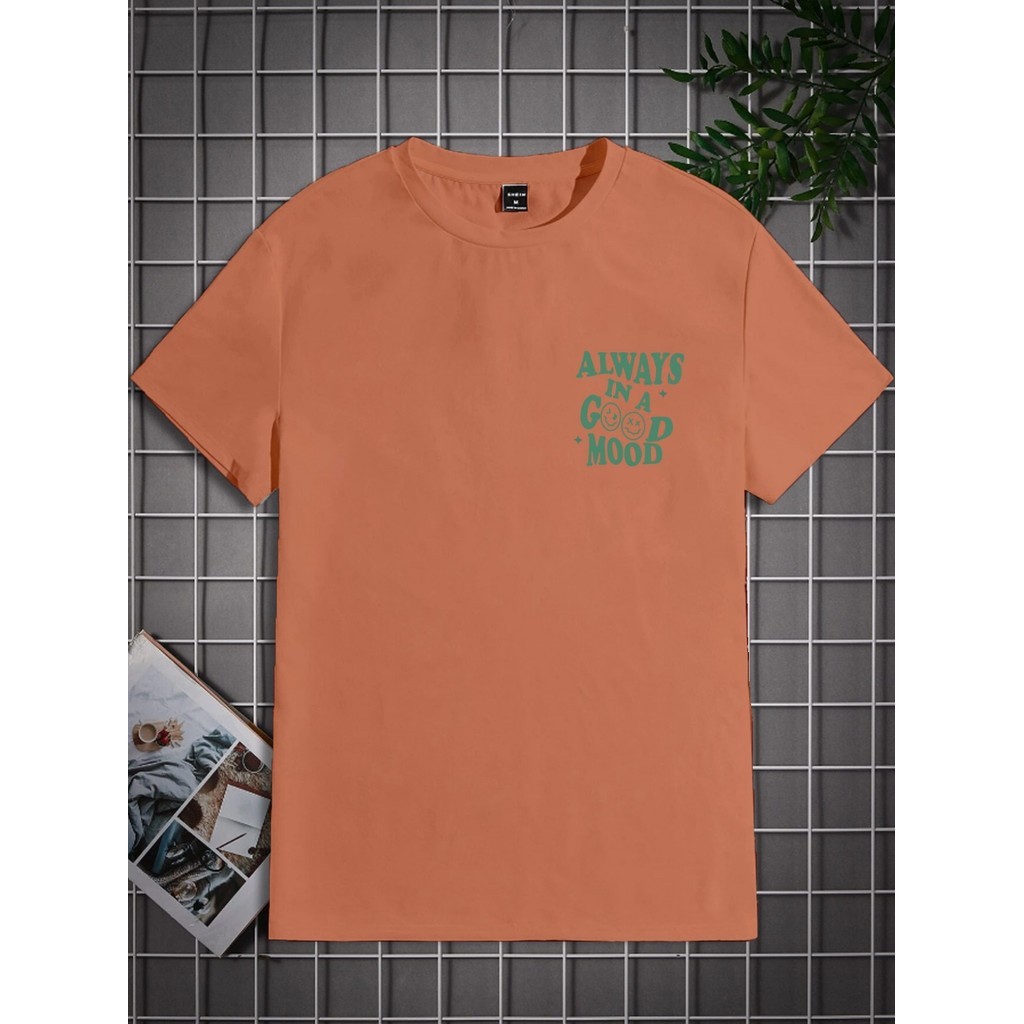Camiseta T-Shirt Cor Coral Longline Oversized Unisex Gola redonda Manga Curta Verão Estampada Always