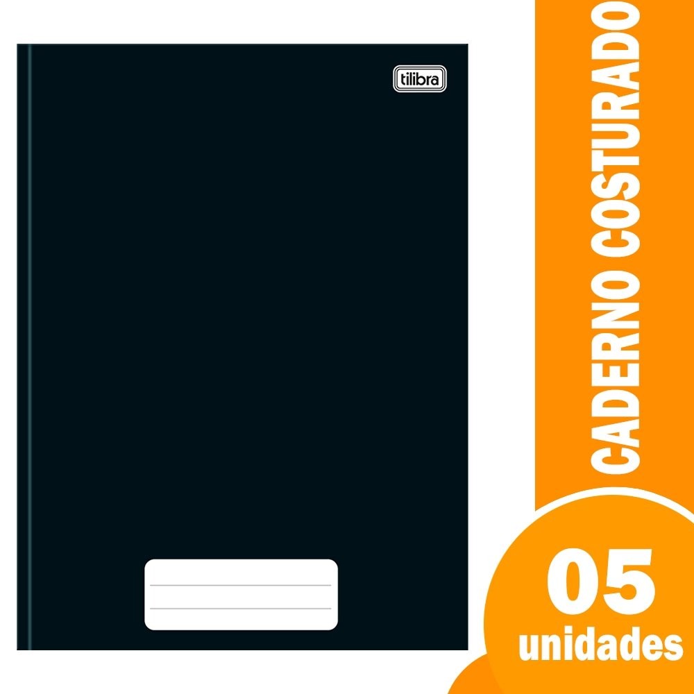 Caderno Costurado Tilibra Universitário Capa Dura Pepper Preto 80 Folhas Embalagem com 5 Unidades
