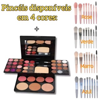 Kit Maleta de Maquiagem Sarah’s Beauty + 8 Pincéis Profissionais | Make Completa para Todas as Ocasiões em Oferta na Shopee