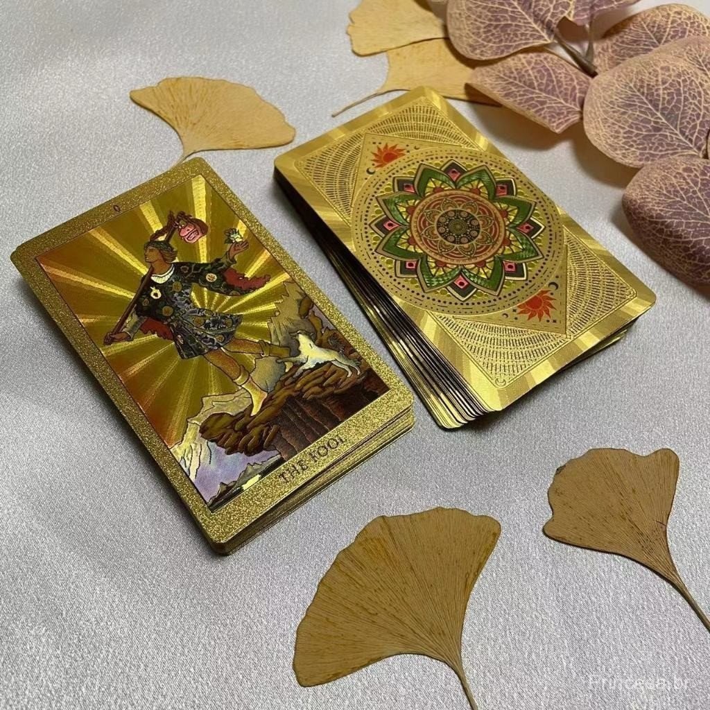 12 × 7cm À Prova D'água Deck De Tarô Oráculo Dourado Dobrável De Alta Qualidade Com Guia Inglês Padrão Waite 78 Cards