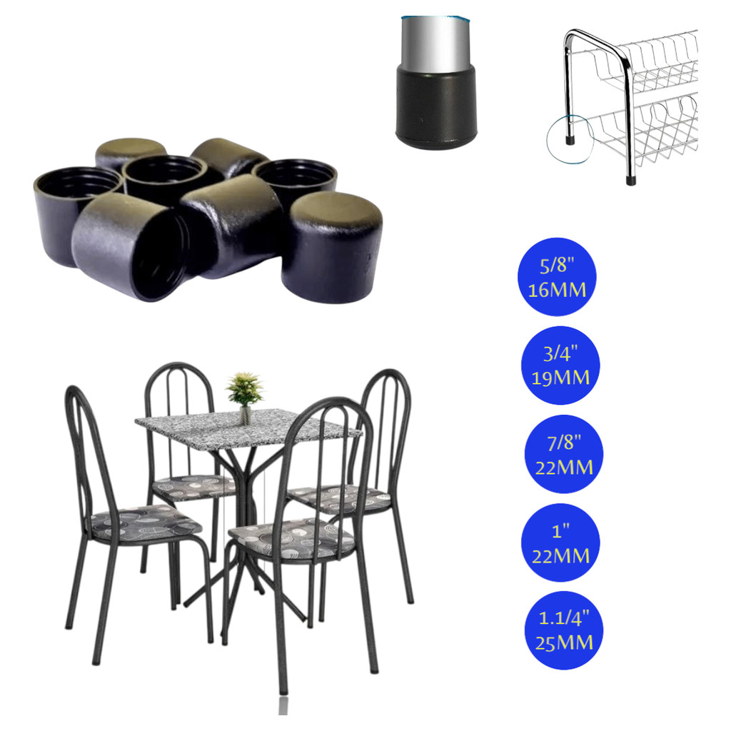 kit com 10 Protetor PVC Pezinho para Cadeiras banquetas e Tubos Ponteira OFERTA