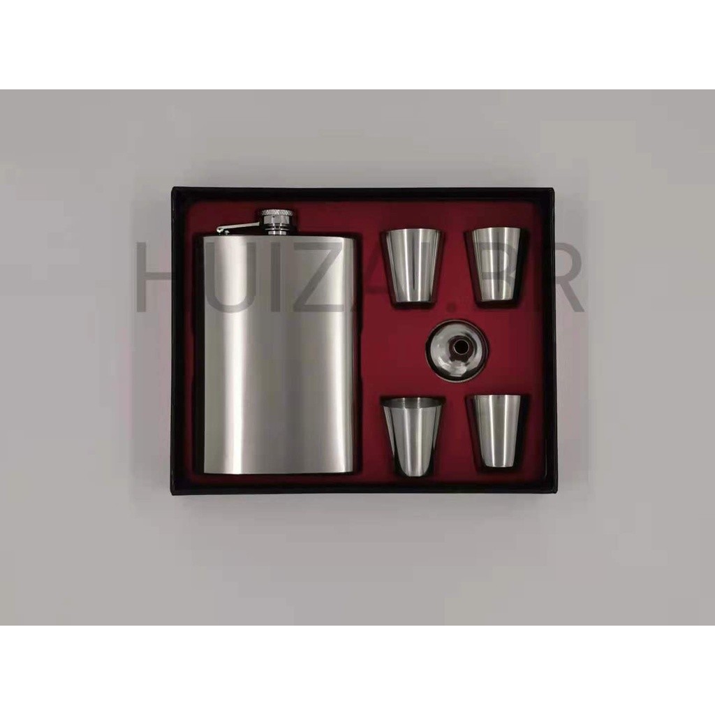 Kit Cantil Porta Bebida Bolso Inox C/4 Copos 1 Funil