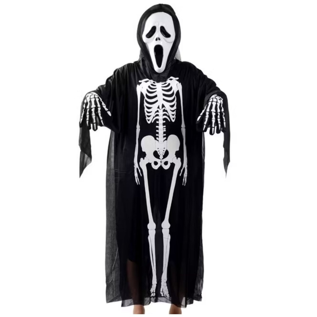 Fantasia Caveira Manto Esqueleto Halloween adulto e infantil