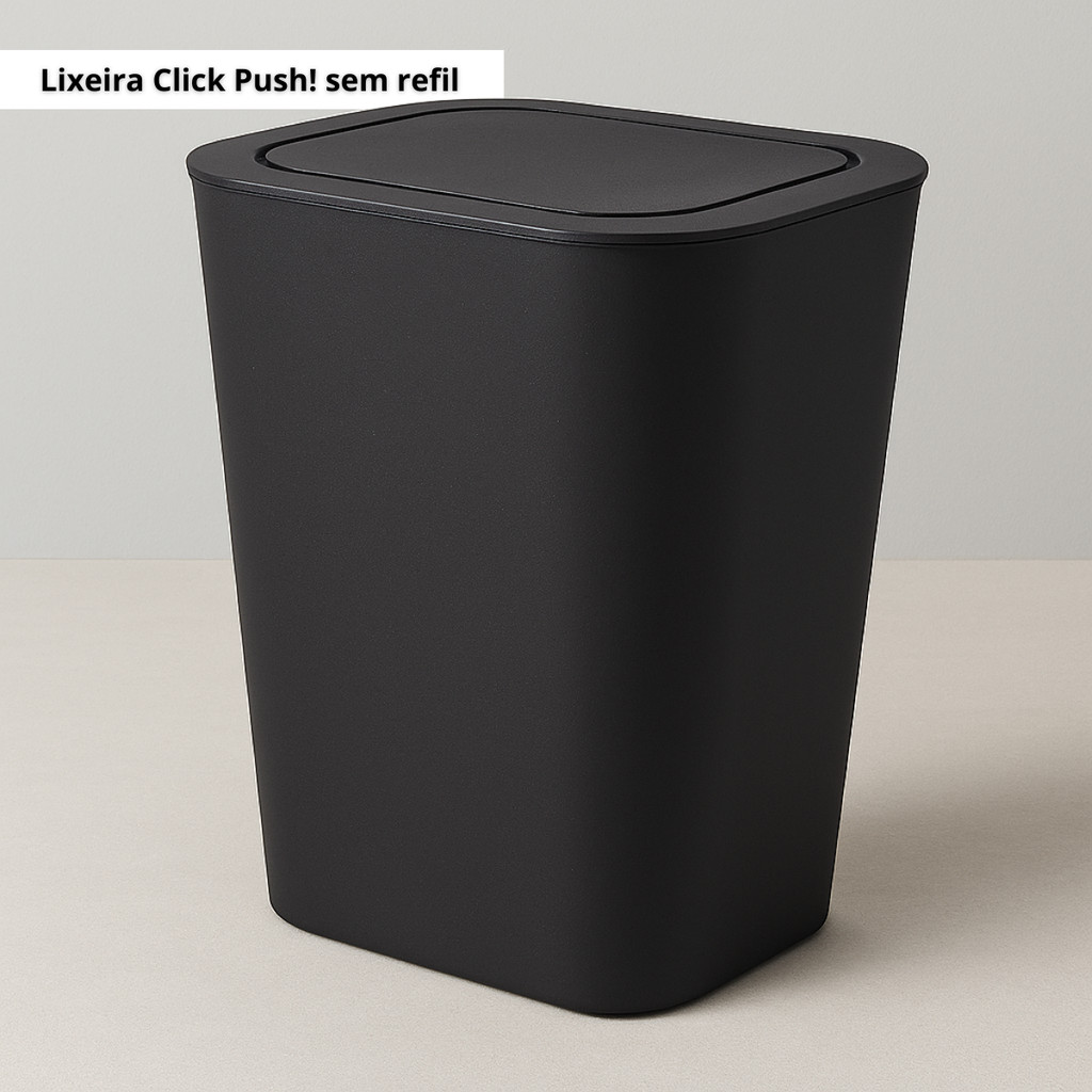 Lixeira Push Click Preta 15 Litros com Tampa – Sem Refil, Ideal para Ambientes Modernos em Oferta na Shopee