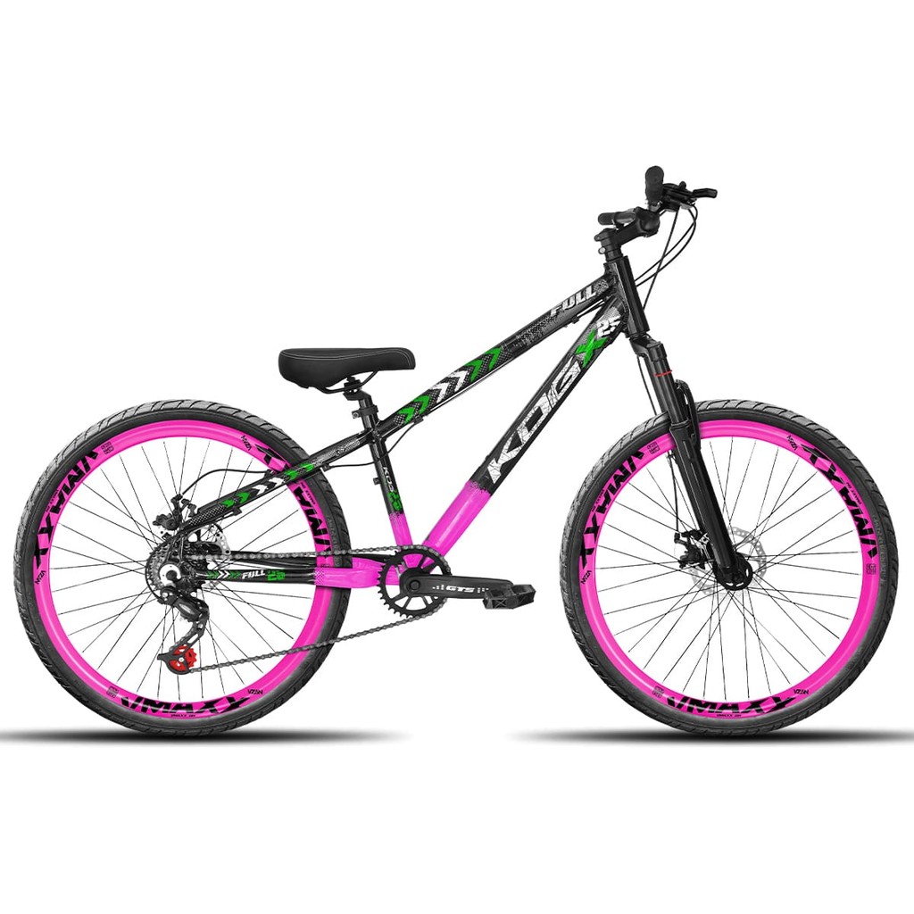 Bike Infantil do Grau Aro 26 KOG Freeride 7V Vmaxx LT / DH Disco Tipo Viking Gios Preto Rosa e Verde