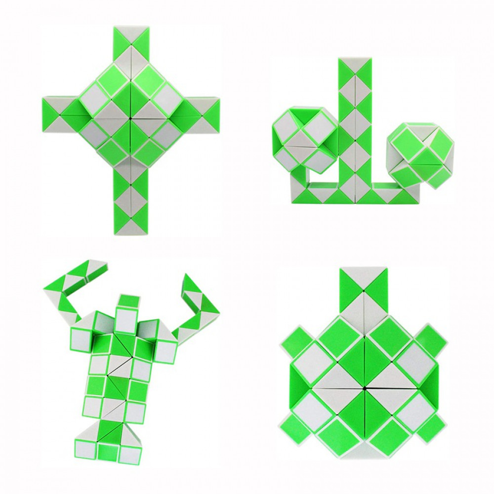 QiYi Magic Snake 24/36/48/60/72 Blocks Magic Ruler Cube Puzzle Cube Twist Puzzle for Children(White and Green)