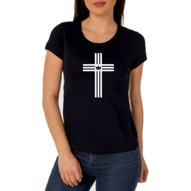 Tshirt Camiseta Preta- Cruz Coroa Moda Evangélica