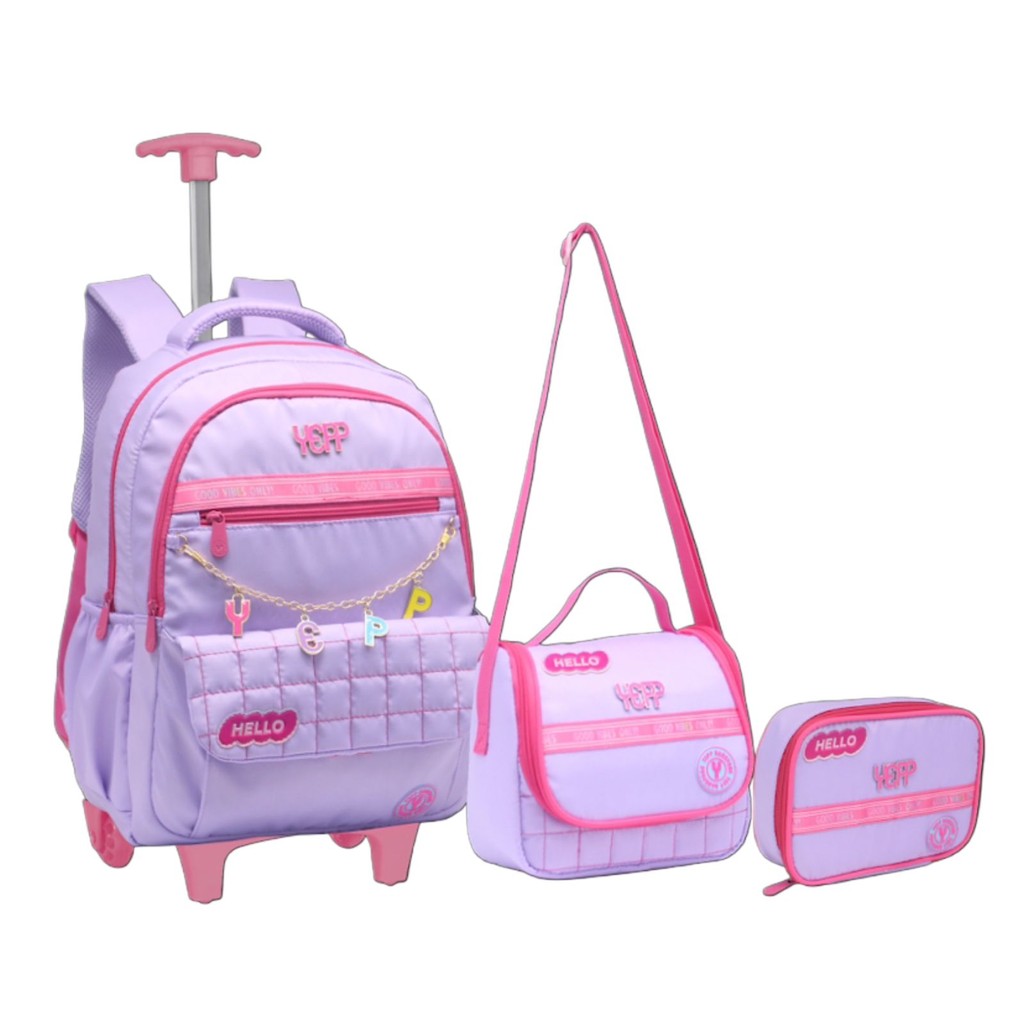 Kit Mochila Escolar Corrente Lilas Rosa Rodinhas Juvenil em Oferta na Shopee