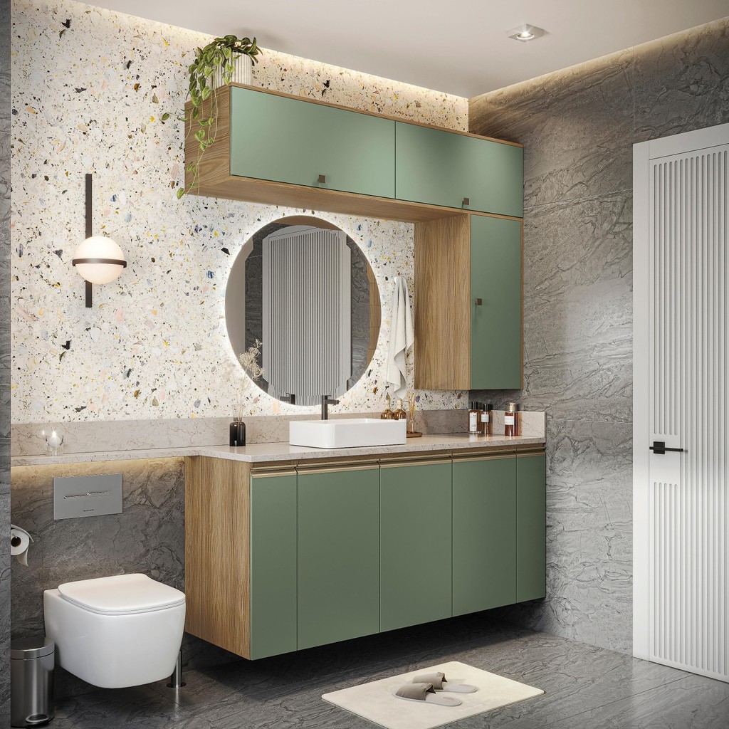 Conjunto para Banheiro Kappesberg Celeste 7 Peças Nogueira/Verde 160cm em Oferta na Shopee