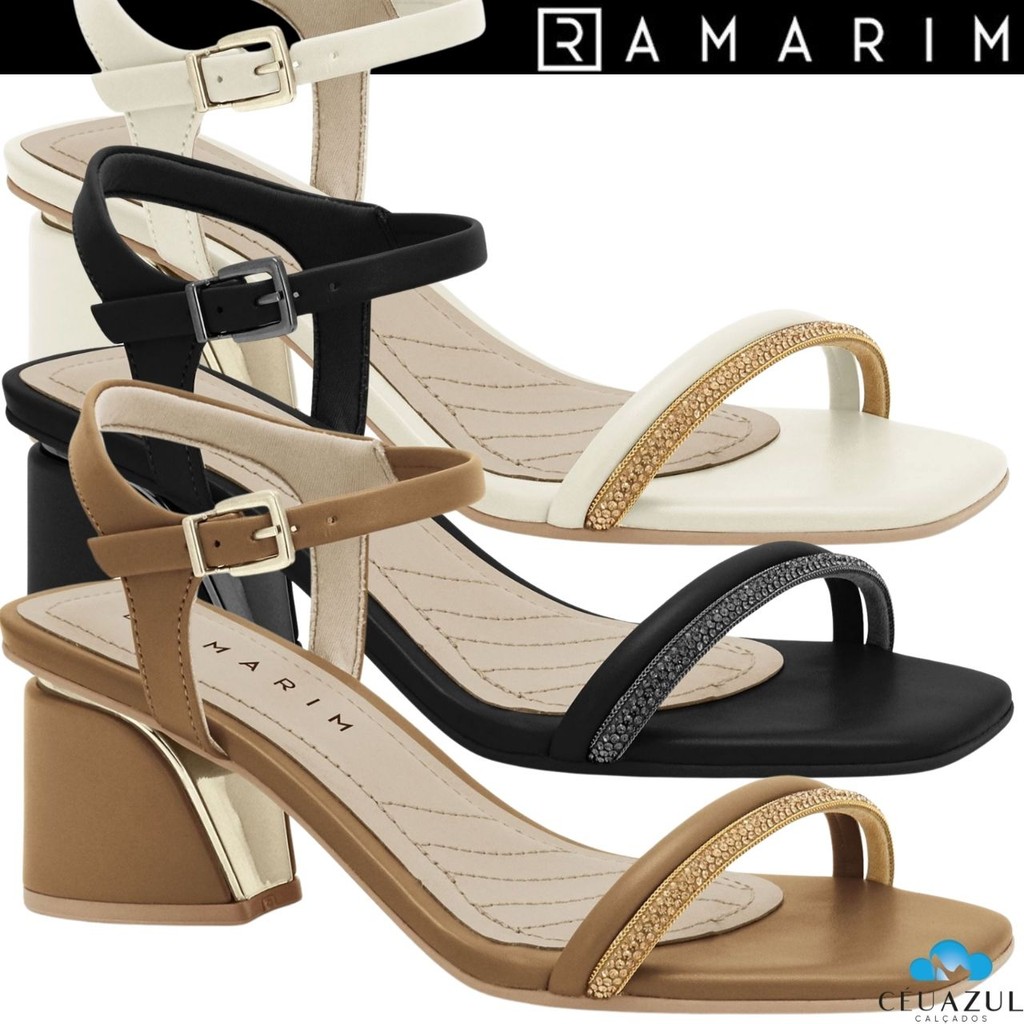 Sandália Feminina Ramarim Salto Geométrico Strass Brilho Tendência Conforto em Oferta na Shopee