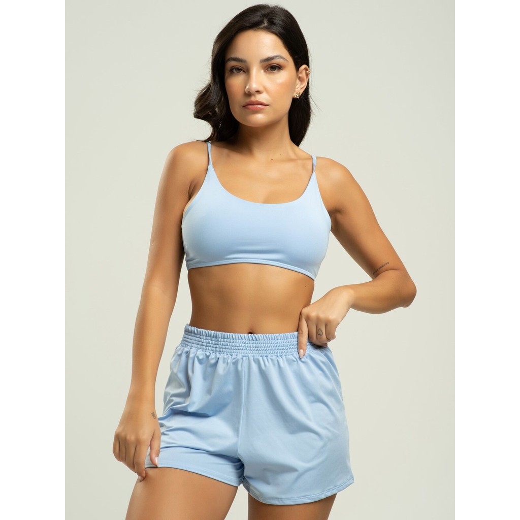 Biquíni Faixa Liso Calcinha Comum Bojo Removivel + Short Curto Liso Tecido Proteção Solar ...