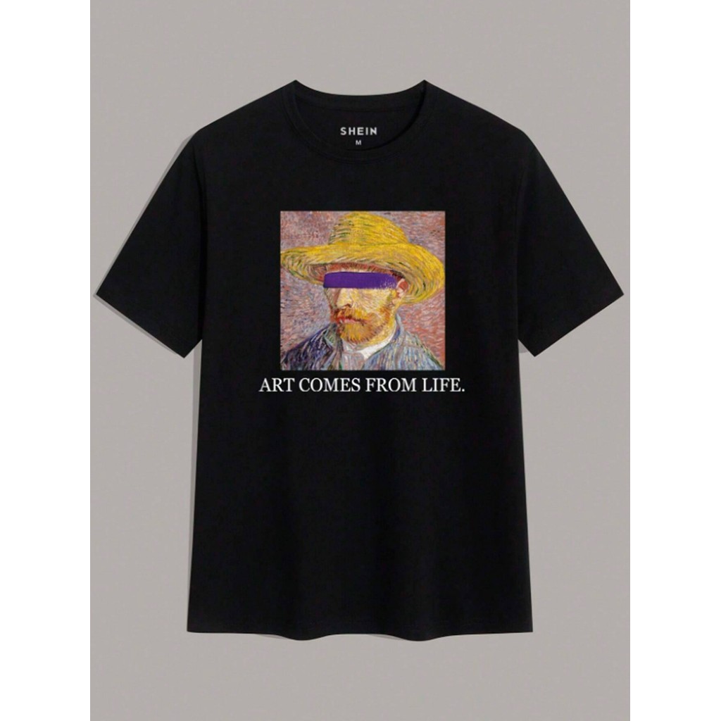 Camiseta Streetwear Bordado Van Gogh Old School T-Shirt Colorida Preto Unissex Blusa Feminina
