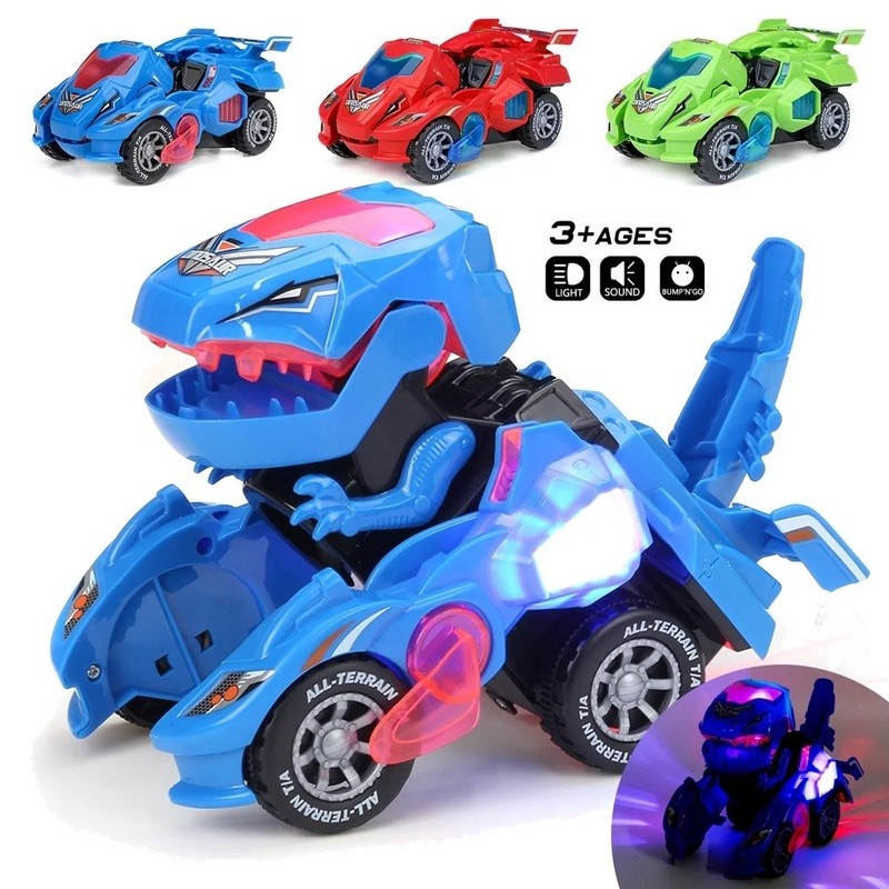 Brinquedo Infantil Carro robo que Vira Dinossauro com Música e Luzes Dino T-rex