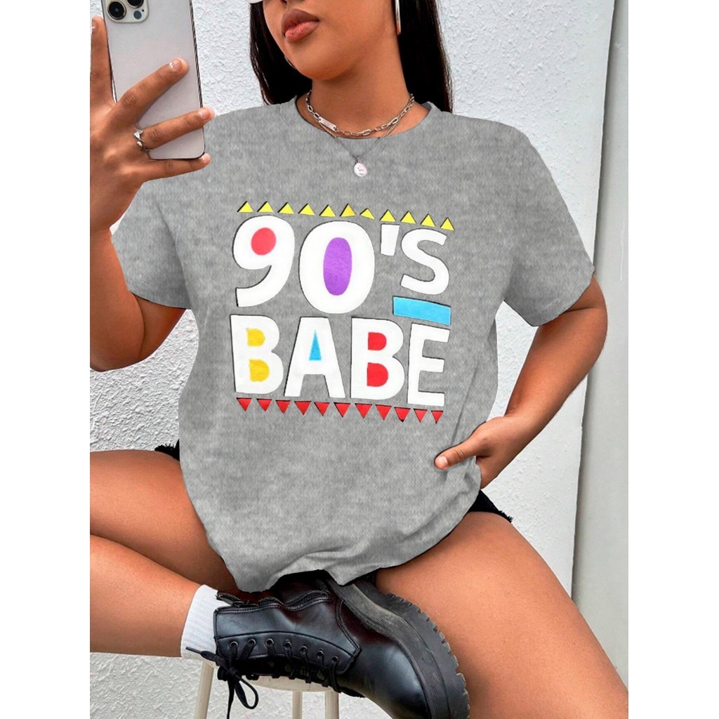 Camiseta Cinza Mesclada Feminina T shirt Colorida 90´s Babe Moderno Confortável Estilosa Oversized