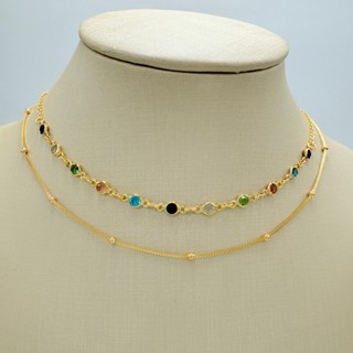 KIT 2 Choker Colorido redondo  + Colar Com redondo Folheado  A Prata 925 e ouro 18k em Oferta na Shopee