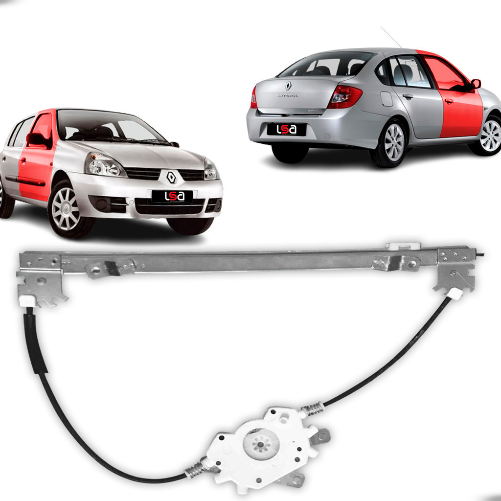 Elevador de Vidro Elétrico Dianteiro Direito Renault Clio 4p 1999-2016 Aço Reforçado Compatível Symbol 2009-2013