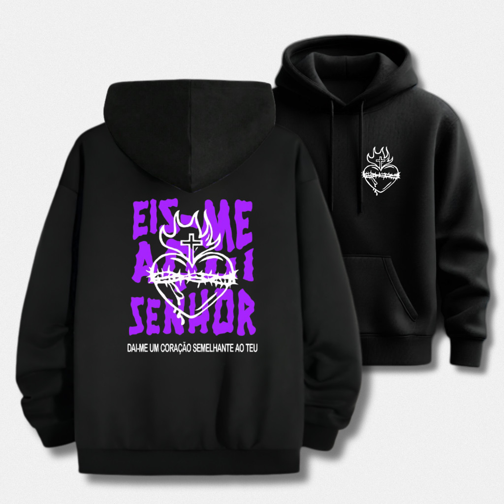 Blusa Moletom Canguru Eis-Me Aqui Senhor Estampado Gospel Religioso Flanelado frio