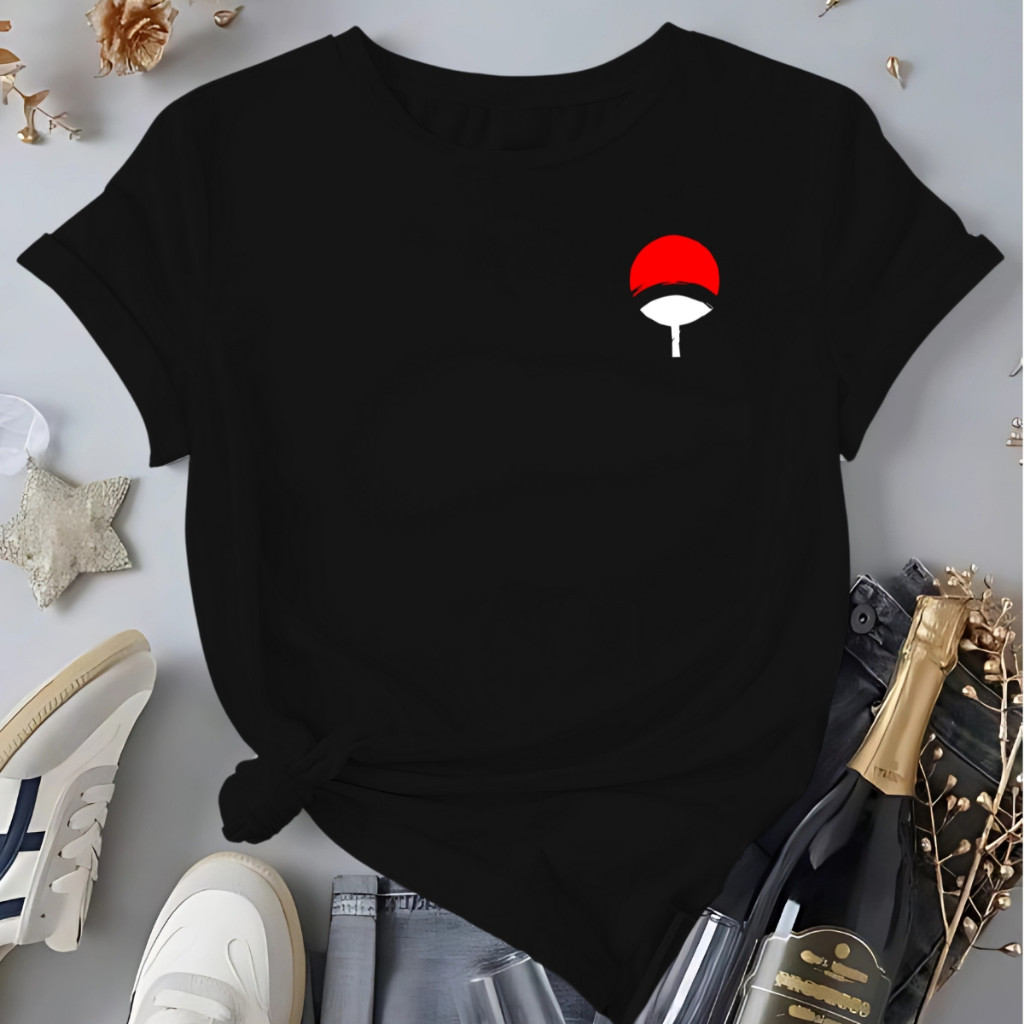Camiseta Femenina Simbolo Cla Uchiha Blusa 100%Algodão Anime Naruto em Oferta na Shopee