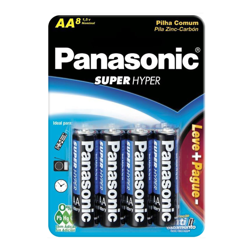 Pilha Panasonic AA Super Hyper 8 Unidades Leve Mais Por Menos em Oferta na Shopee