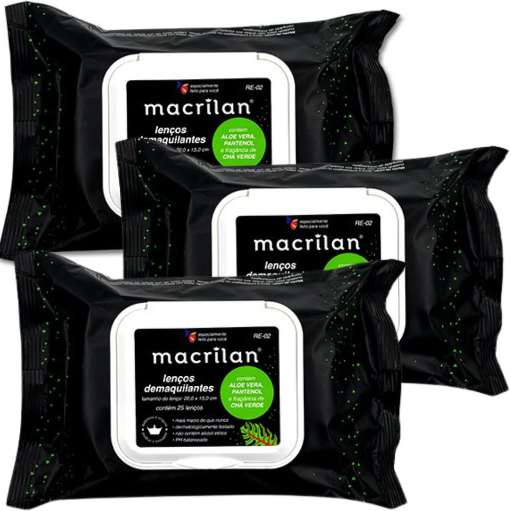 Kit 3 Pacotes Lenços Demaquilantes Macrilan RE-02 Limpa Hidrata Remove Maquiagem em Oferta na Shopee