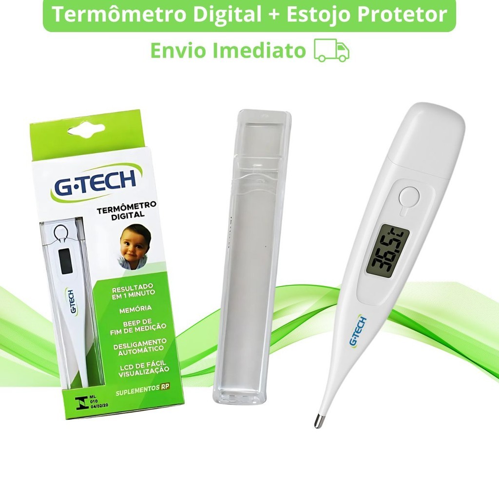 Termômetro Clínico Digital para Bebê Infantil e Adulto Gtech Febre Branco Aviso Sonoro + Estojo Protetor Brinde