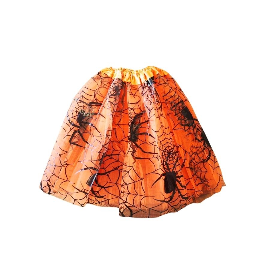 Saia Tule Com Aranha - Laranja - Festa Halloween - 1 unidade - Rizzo