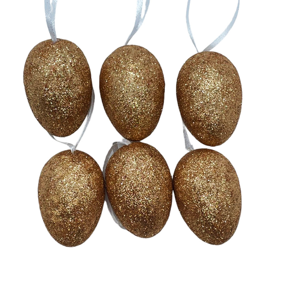 Ovinhos de Páscoa Cobre com Glitter para Pendurar - 5,5cm - 6 unidades - Rizzo em Oferta na Shopee