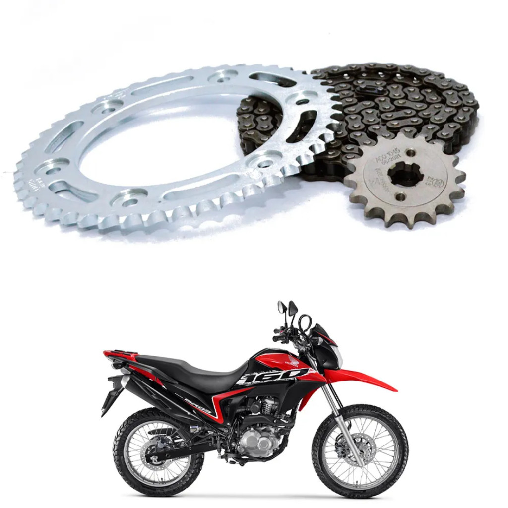 Kit Relação Transmissão Tração  Nxr Bros 160 Xre 190 2016/2023 Aco 1045 em Oferta na Shopee