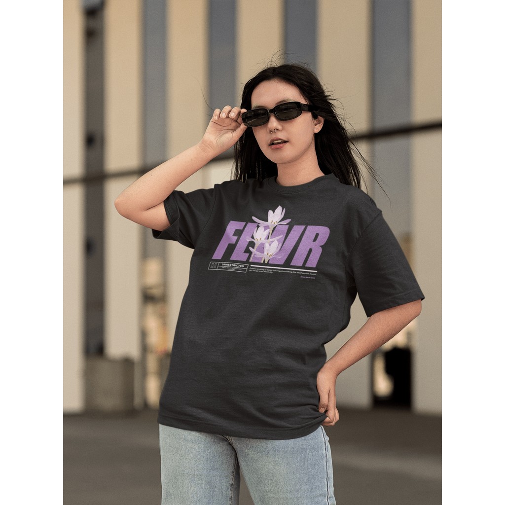 Camisa Camiseta Tshirt Ombro Caido Oversized Gola Alta Streetwear P/Dia a Dia Treinar Academia Estampado - FLOWER