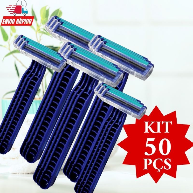 kit depilação Descartável barbeador 50 Peças Para Barbear Depilar  Prestobarba  Com 2 Lâminas Barbearia Promoção