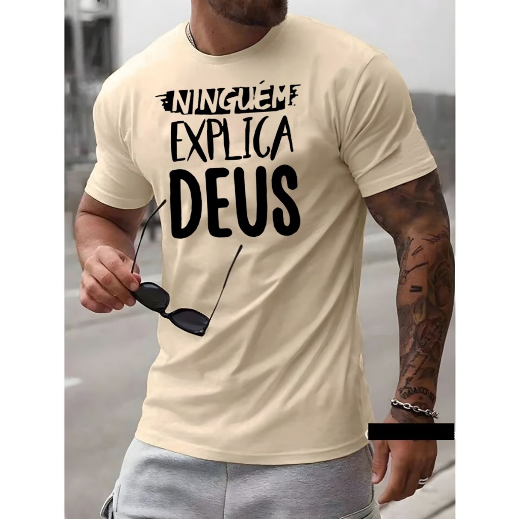 Camiseta Masculina Algodão Ninguem Explica Deus Street Camisa em Oferta na Shopee