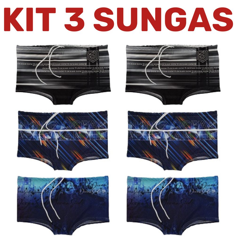 Kit 3 Sungas Boxer Estampada Tropical Moda Verão Adulto Masculina Imperdível Envio Imediato