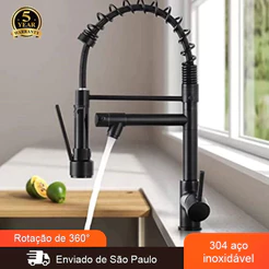 Torneira Cozinha Gourmet Inox 304 Monocomando Com Duo Spray Extensor Flexível