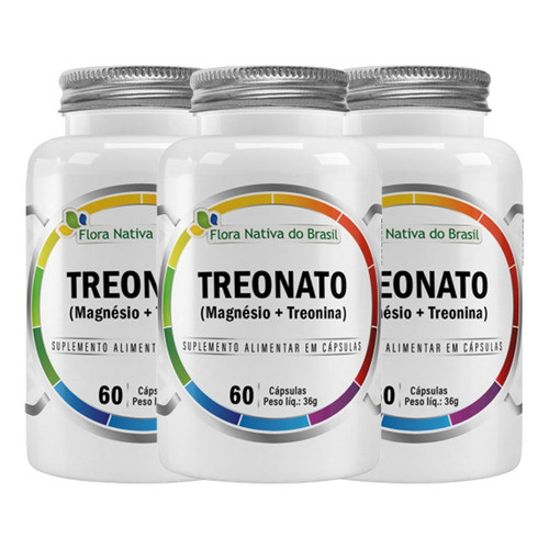 3x Magnésio L Treonato 60 Cáps 600mg Flora Nativa Do Brasil