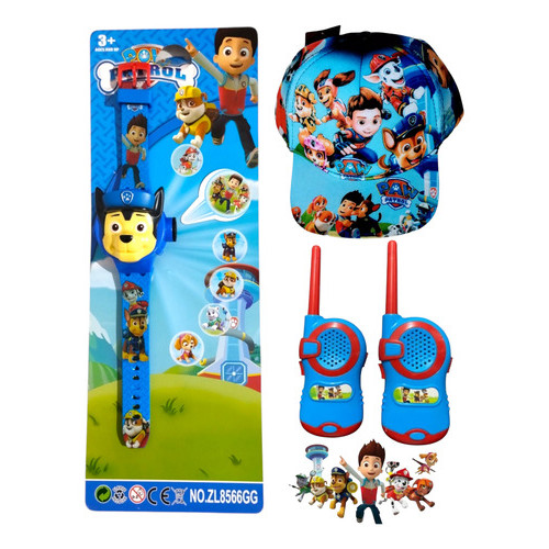 Kit Relógio + walkie Talkie Boné Patrulha Brinquedo Infantil