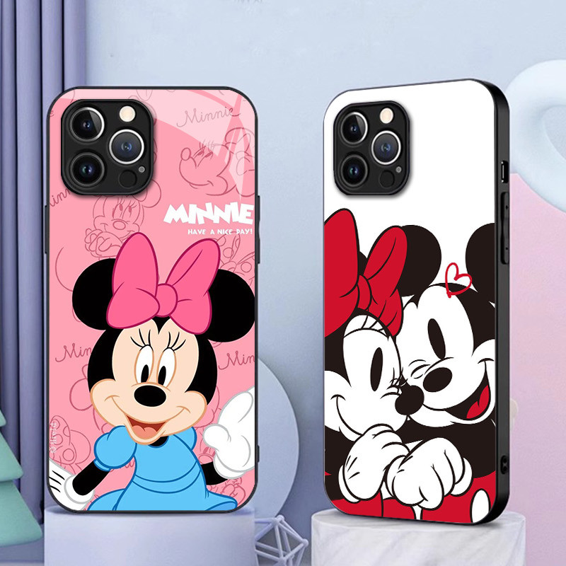 Mickey minnie mouse 11 Caso De Telefone Vidro Para IPhone 16 15 14 13 12 11 Pro XR XS Max Plus Mini X 8 7 6s SE2/3 Capa