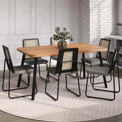 Conjunto Sala de Jantar 6 Cadeiras Catânia Carraro Nogal e Preto