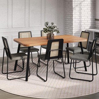 Conjunto Sala de Jantar 6 Cadeiras Catânia Carraro Nogal e Preto em Oferta na Shopee