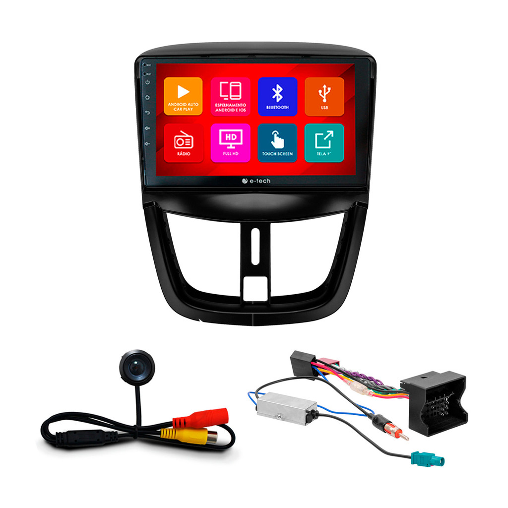 Kit Multimídia 9 Pol Peugeot 207 2006 07 08 09 10 11 2012 Android Auto CarPlay Qa+ 2 Din Preto Espelhamento Android Ios em Oferta na Shopee