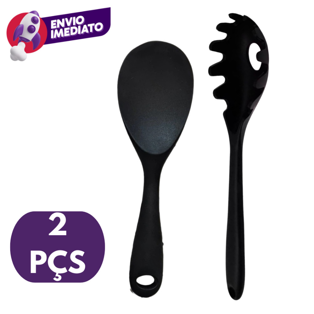 Kit 01 Pegador Para Massas E 01 Colher Pequena Arroz Panela Elétrica Teflon Em Silicone Maciço